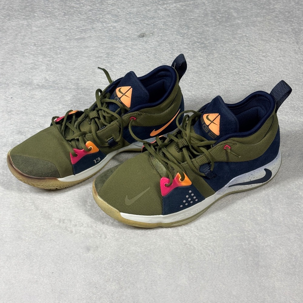 Nike PG 2 Olive Canvas Basketball Shoes Men 12 Green Navy AJ2039-300 Paul George